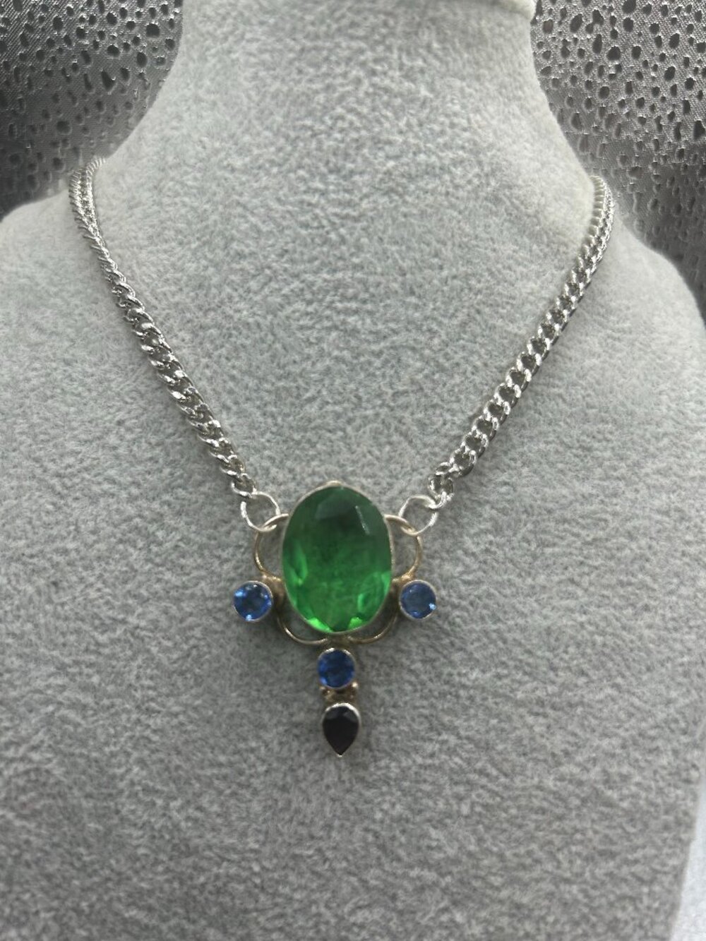 Repurposed Pendant Green Glass Necklace
